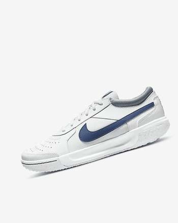 White / Navy Men's Nike Court Zoom Lite 3 Tennis Shoes | UK2295