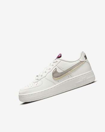 White / Pink / Metal Blue Grey Girls' Nike Air Force 1 LV8 Sneakers | UK4491