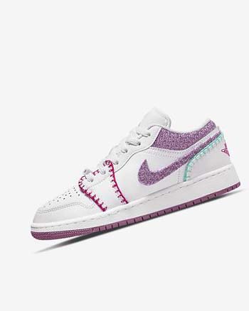 White / Pink / Turquoise / Light Burgundy Girls' Nike Air Jordan 1 Low SE Sneakers | UK2768