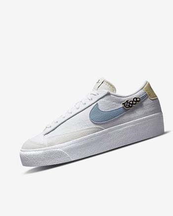 White / Pink / White / Blue Women's Nike Blazer Low Platform Next Nature Sneakers | UK2588