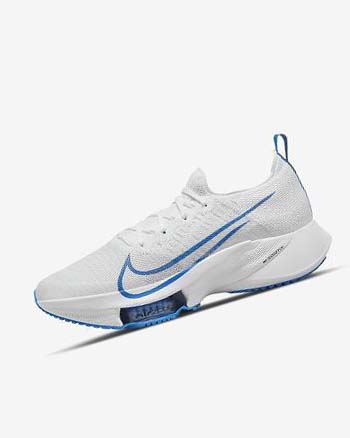 White / Platinum / Black / Blue Men's Nike Air Zoom Tempo NEXT% Running Shoes | UK4524