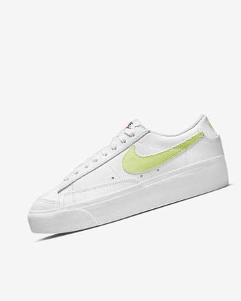 White / White / Black / Light Lemon Women's Nike Blazer Low Platform Sneakers | UK3098