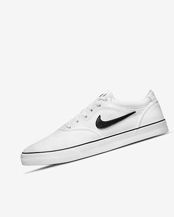 White / White / Black Men's Nike SB Chron 2 Canvas Skate Shoes | UK2893