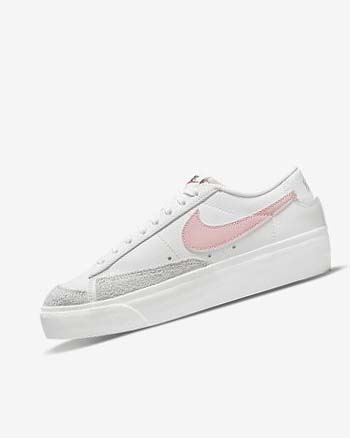 White / White / Black / Pink Women's Nike Blazer Low Platform Sneakers | UK2924