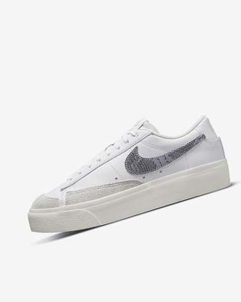 White / White / Light Blue Women's Nike Blazer Low Platform Sneakers | UK5427