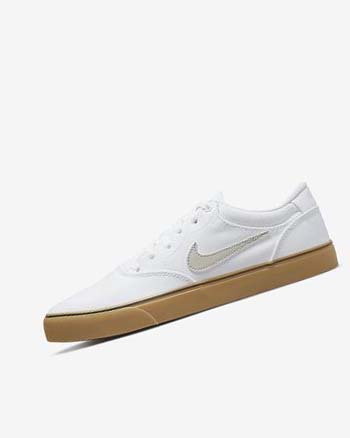 White / White / Light Brown / Light Beige Women's Nike SB Chron 2 Canvas Skate Shoes | UK4518