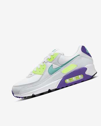 White / White / Platinum / Turquoise Women's Nike Air Max 90 Casual Shoes | UK4845