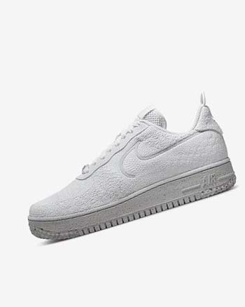 White / White / Platinum / White Men's Nike Air Force 1 Crater Flyknit Next Nature Sneakers | UK2498