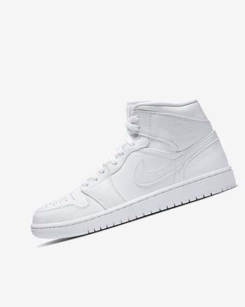 White / White / White Men's Nike Air Jordan 1 Mid Sneakers | UK3113