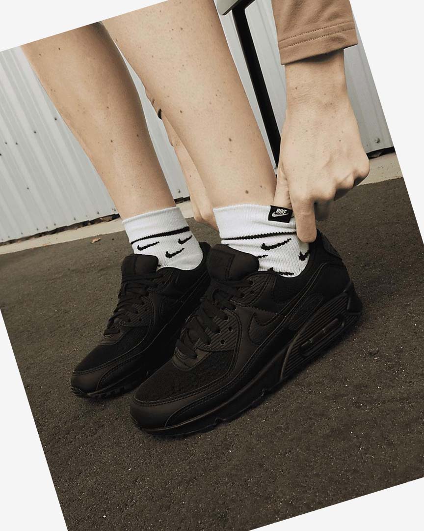 Black / Black / Black / Black Women's Nike Air Max 90 Casual Shoes | UK1182