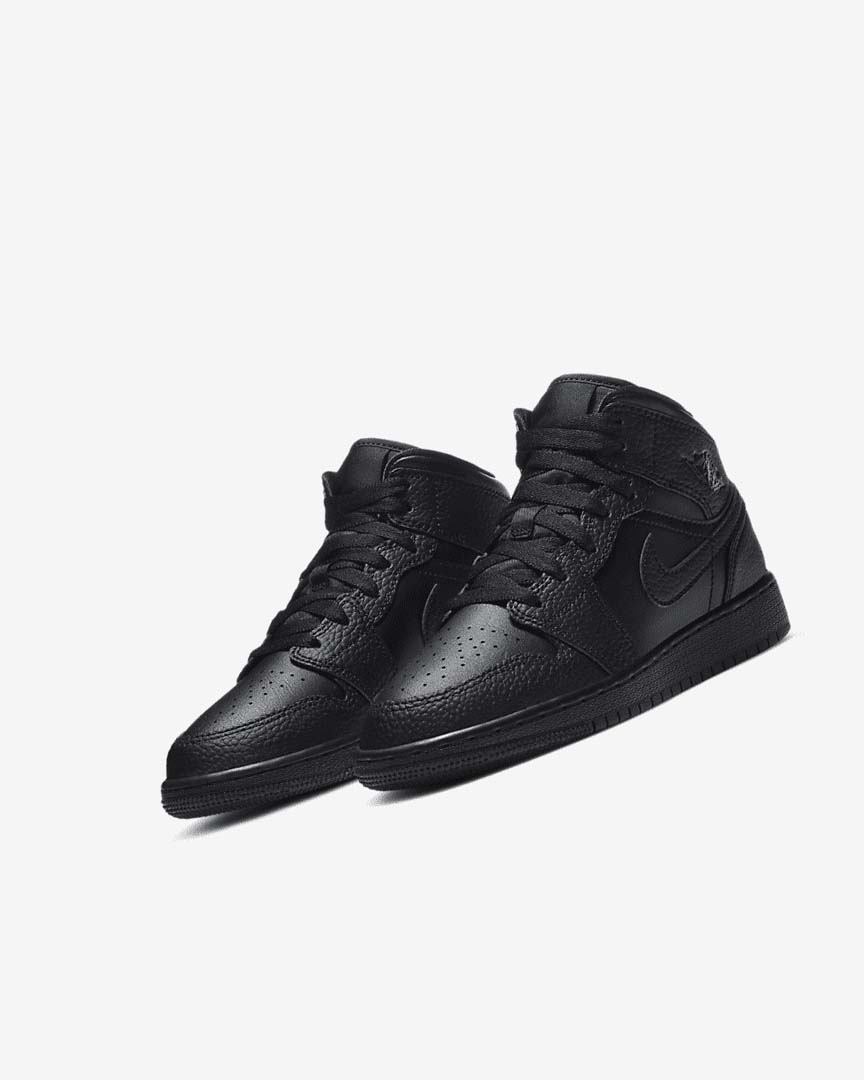 Black / Black / Black Boys' Nike Air Jordan 1 Mid Sneakers | UK2646