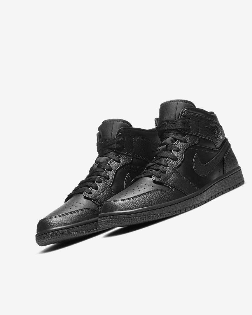 Black / Black / Black Men's Nike Air Jordan 1 Mid Sneakers | UK5242