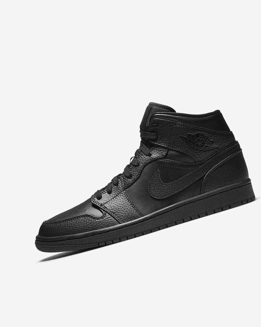 Black / Black / Black Men\'s Nike Air Jordan 1 Mid Sneakers | UK5242