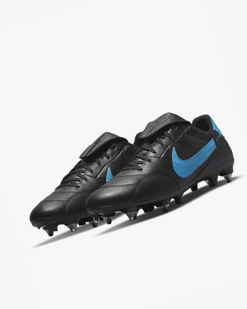 Black / Black / Blue Men's Nike The Premier 3 SG-PRO Anti-Clog Traction Football Boots | UK4594