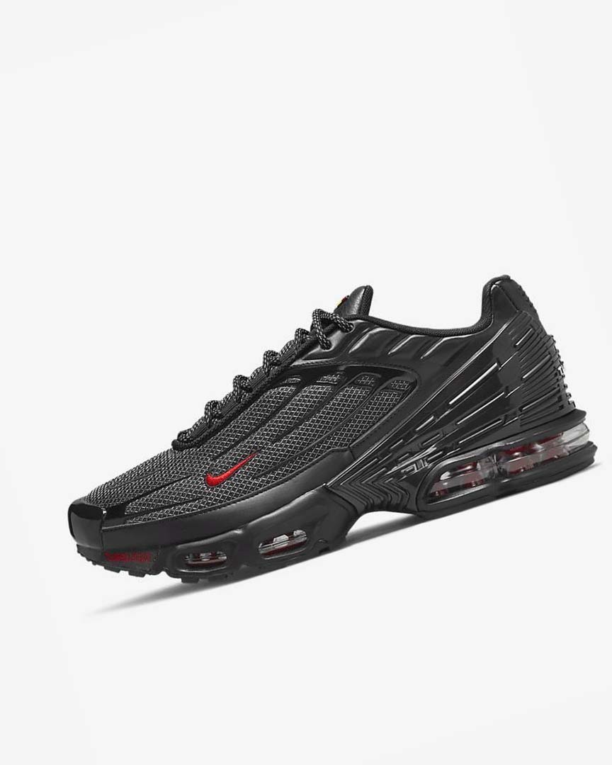 Black / Black / Silver / Red Men\'s Nike Air Max Plus 3 Sneakers | UK1176