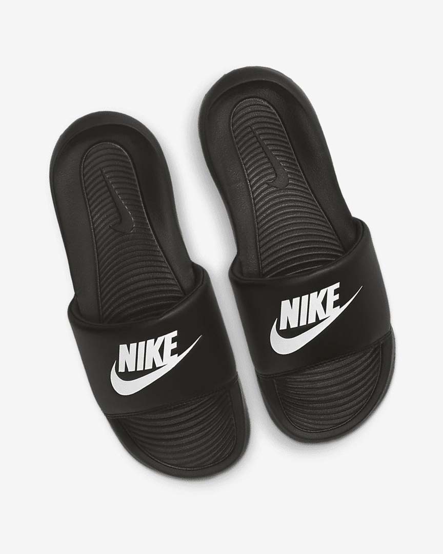 Black / Black / White Women's Nike Victori One Slides | UK4495