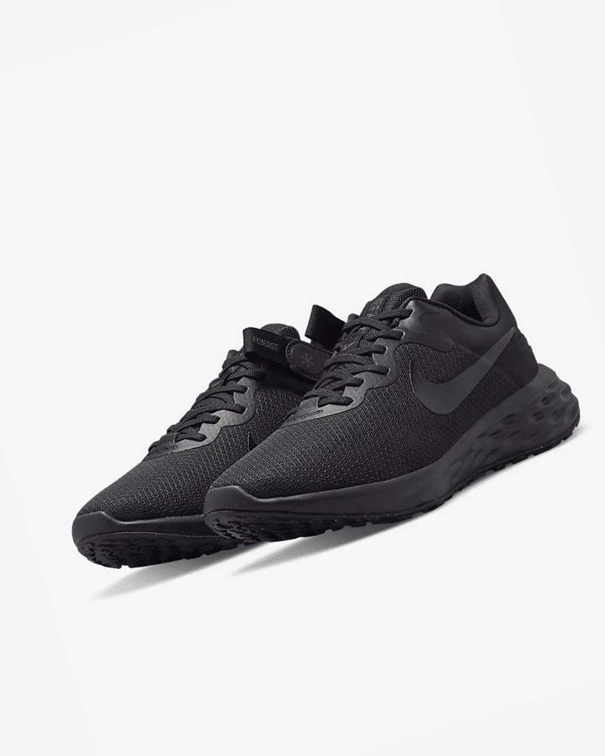 Black / Dark Grey / Black Men's Nike Revolution 6 FlyEase Next Nature Running Shoes | UK2979