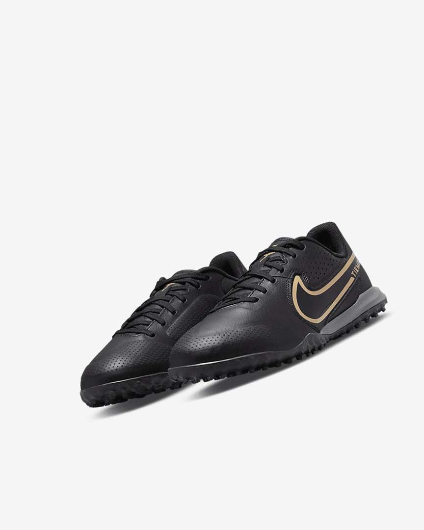 Black / Dark Grey / Metal Gold / Black Boys' Nike Jr. Tiempo Legend 9 Academy TF Football Shoes | UK5428