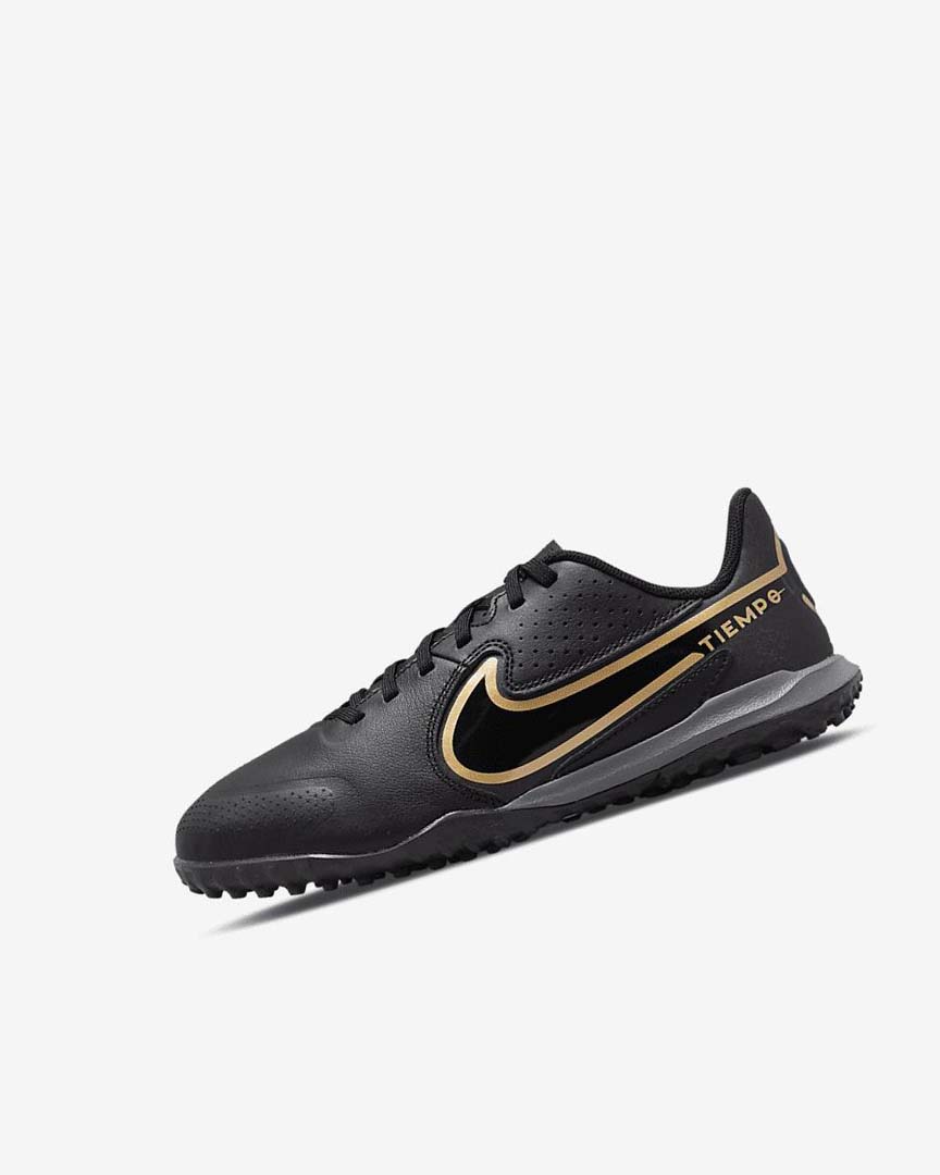 Black / Dark Grey / Metal Gold / Black Boys\' Nike Jr. Tiempo Legend 9 Academy TF Football Shoes | UK5428