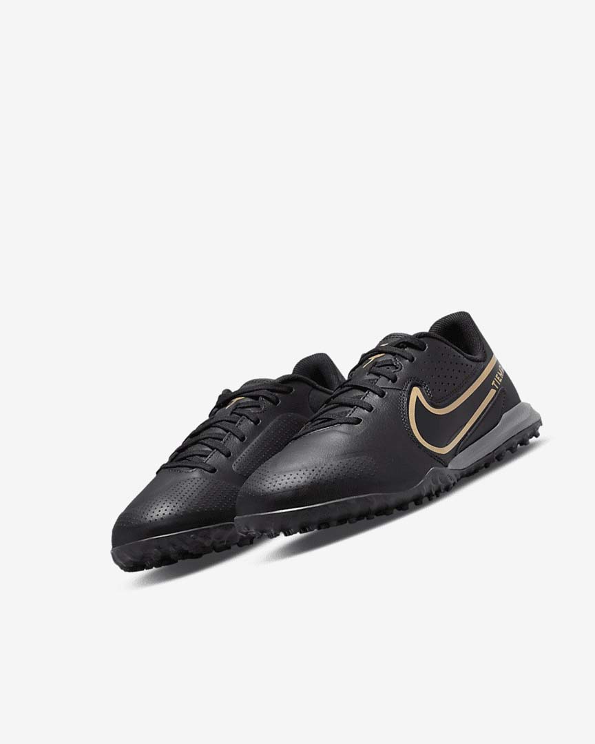 Black / Dark Grey / Metal Gold / Black Girls' Nike Jr. Tiempo Legend 9 Academy TF Football Shoes | UK5575