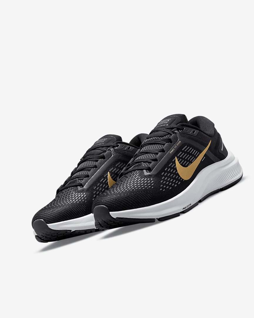 Black / Dark Grey / Metal Gold Women's Nike Air Zoom Structure 24 Running Shoes | UK3270