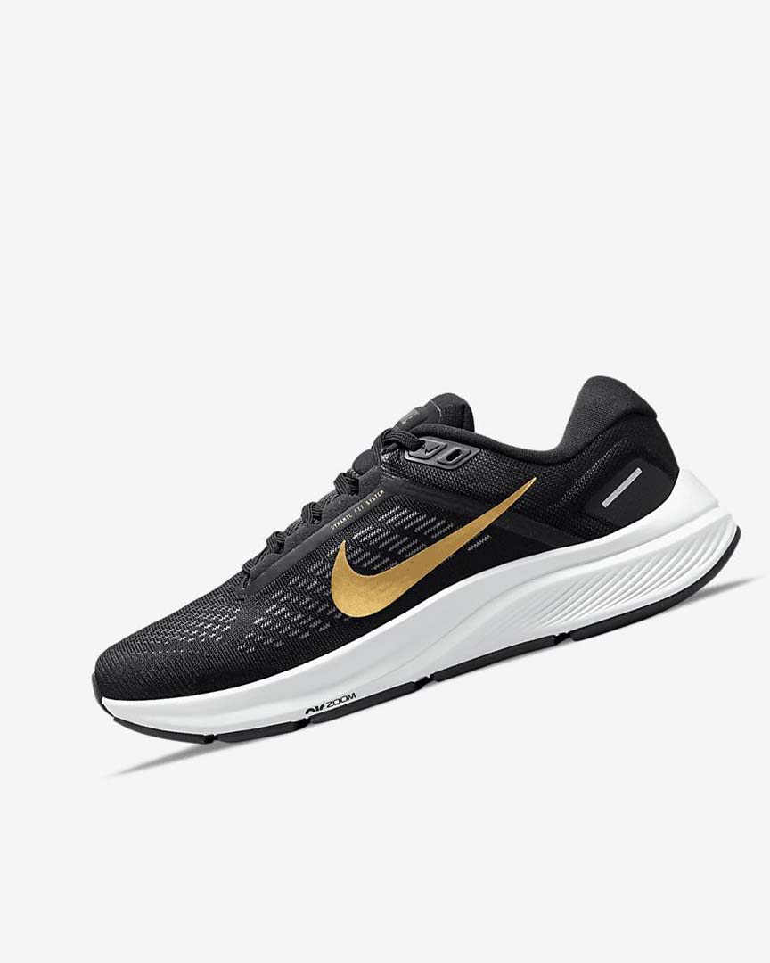 Black / Dark Grey / Metal Gold Women\'s Nike Air Zoom Structure 24 Running Shoes | UK3270