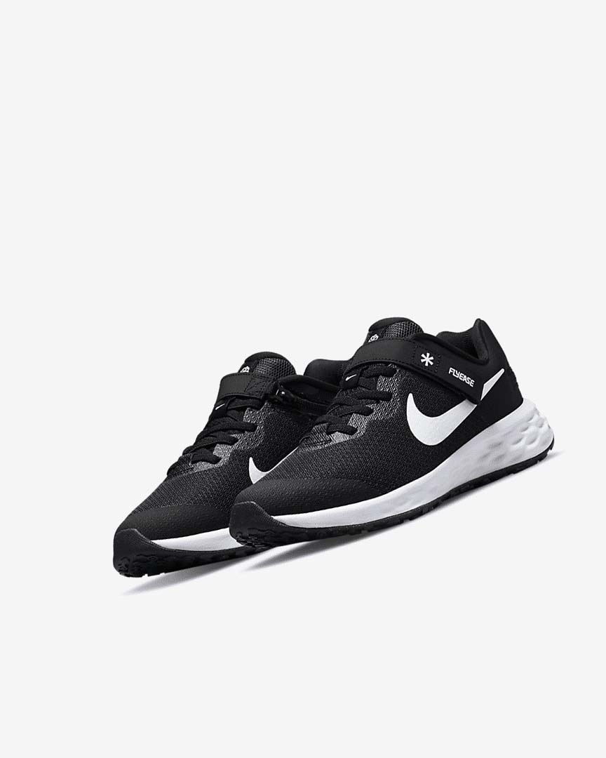 Black / Dark Grey / White Girls' Nike Revolution 6 FlyEase Running Shoes | UK4821