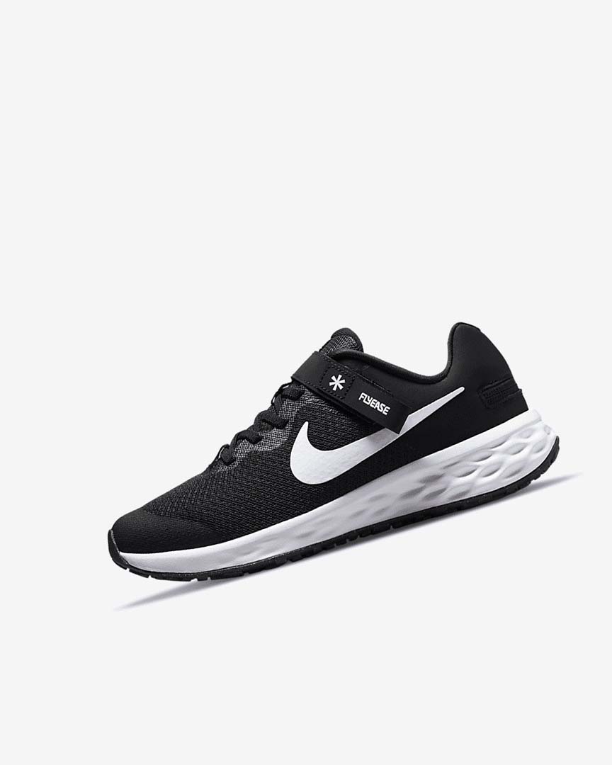 Black / Dark Grey / White Girls\' Nike Revolution 6 FlyEase Running Shoes | UK4821