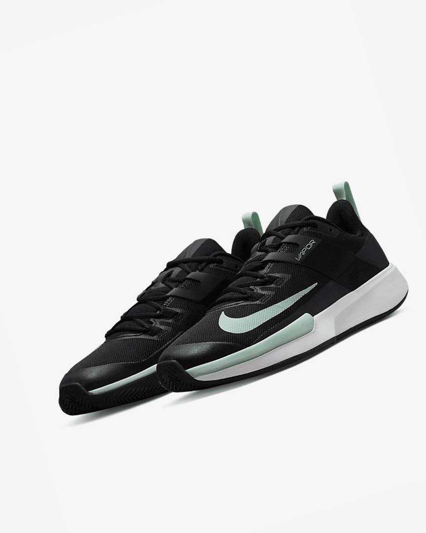 Black / Dark Grey / White / Mint Men's Nike Court Vapor Lite Tennis Shoes | UK2357