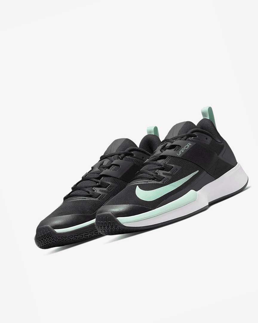 Black / Dark Grey / White / Mint Men's Nike Court Vapor Lite Tennis Shoes | UK4631