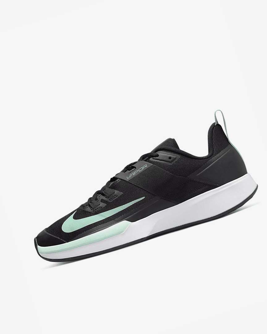 Black / Dark Grey / White / Mint Men\'s Nike Court Vapor Lite Tennis Shoes | UK4631