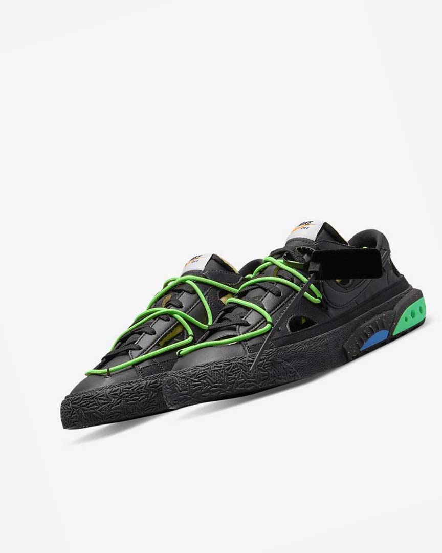 Black / Green / Black Men's Nike Blazer Low '77 x Off-White™ Sneakers | UK2822