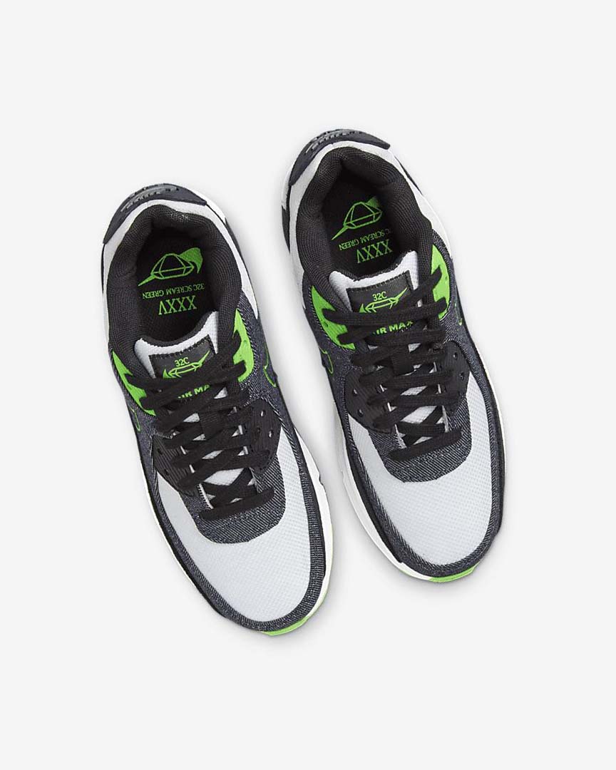 Black / Green / White / Obsidian Boys' Nike Air Max 90 LTR SE Casual Shoes | UK2238