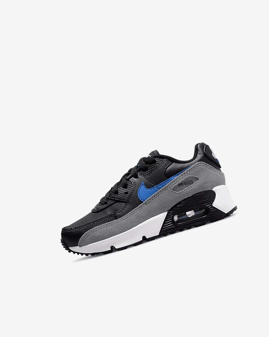 Black / Grey / Dark Grey / Blue Girls\' Nike Air Max 90 Casual Shoes | UK4745