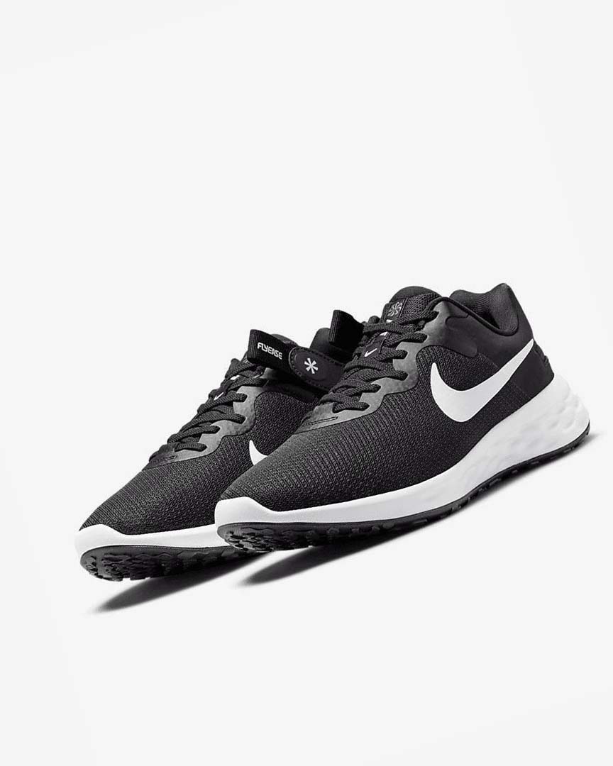 Black / Grey / White Men's Nike Revolution 6 FlyEase Next Nature Running Shoes | UK5125