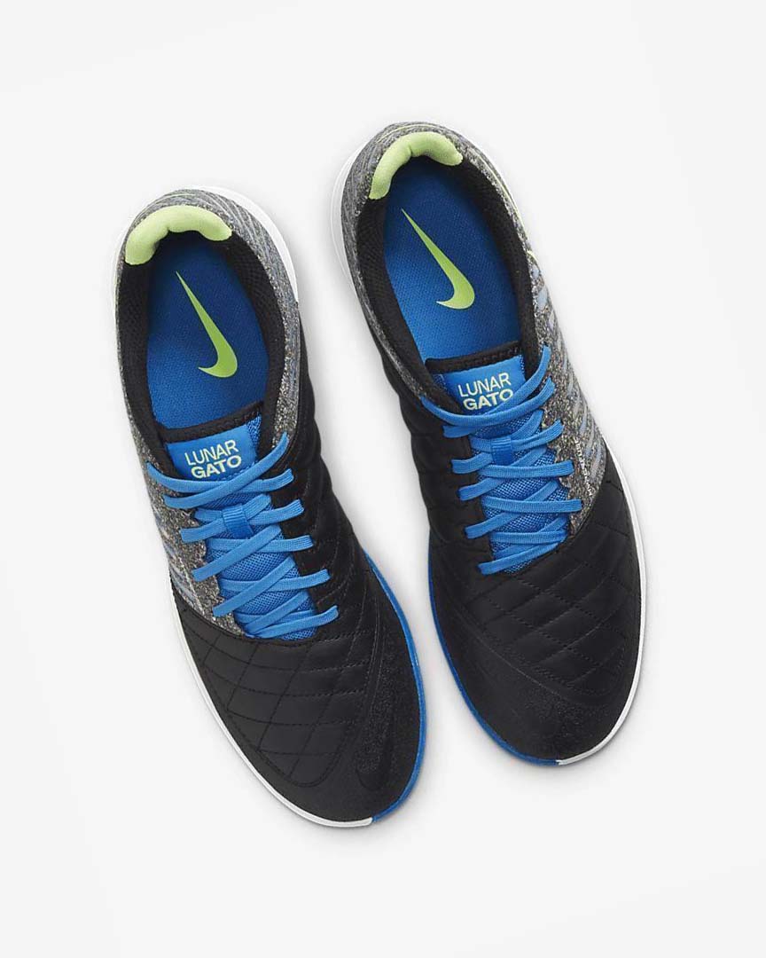 Black / Light Blue / Light Green Men's Nike Lunar Gato II IC Football Shoes | UK5416