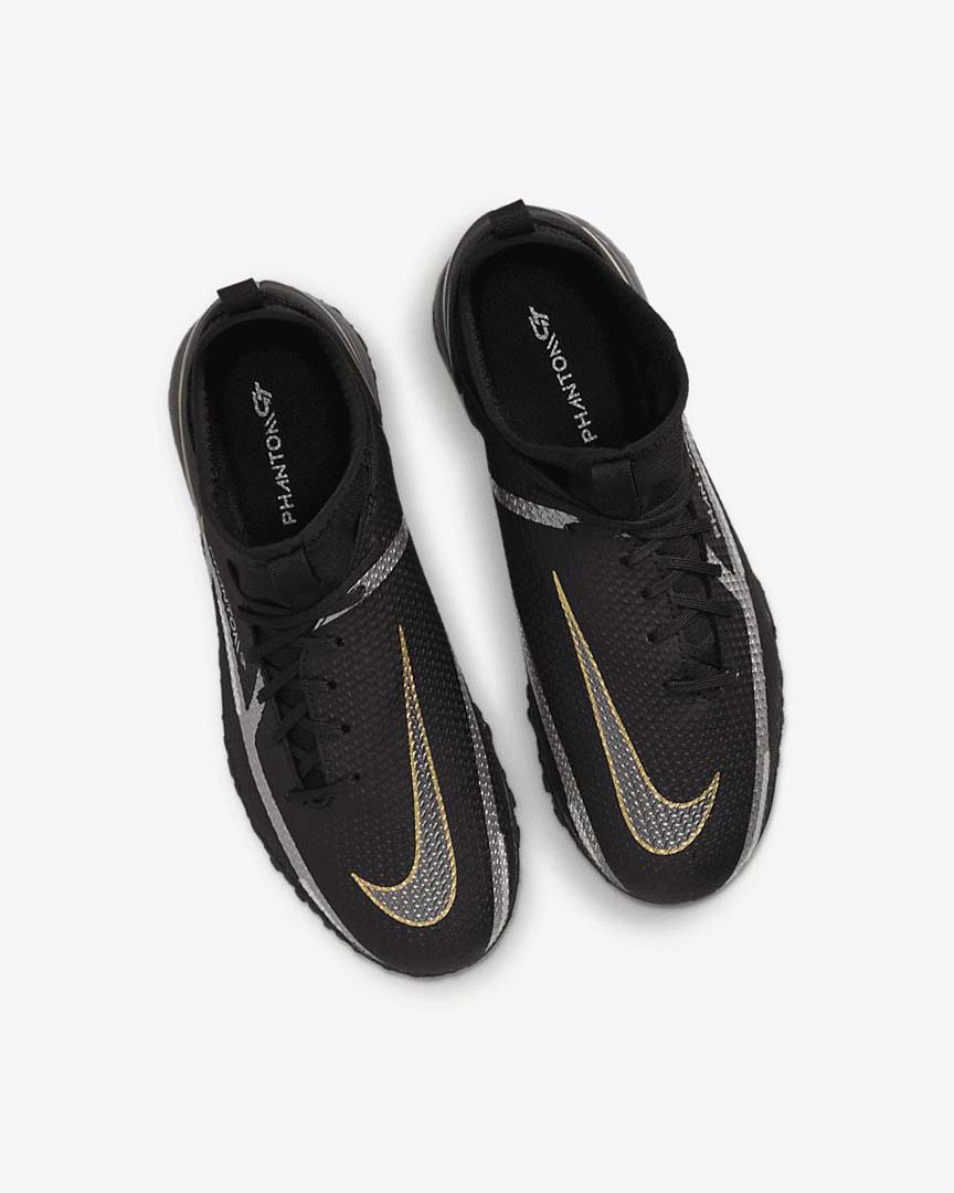 Black / Metal Gold / Dark Grey / Metal Dark Grey Boys' Nike Jr. Phantom GT2 Academy Dynamic Fit TF Football Shoes | UK2253