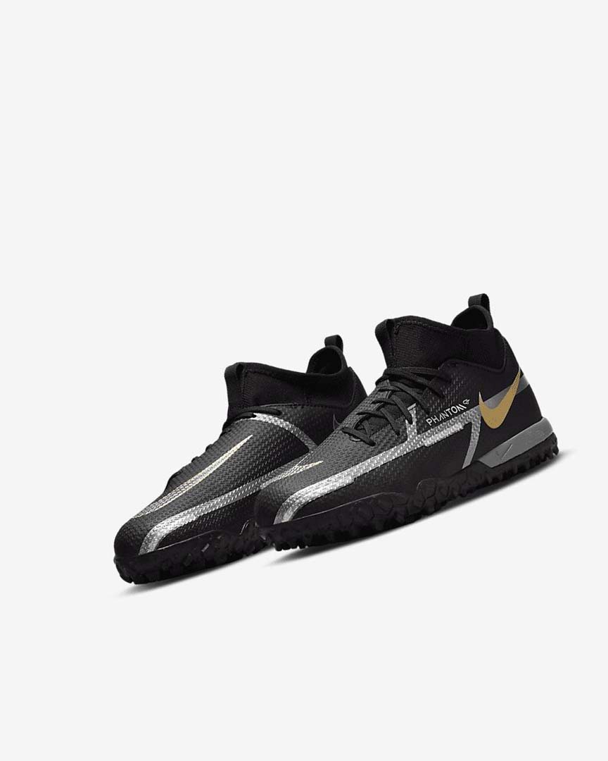 Black / Metal Gold / Dark Grey / Metal Dark Grey Boys' Nike Jr. Phantom GT2 Academy Dynamic Fit TF Football Shoes | UK2253