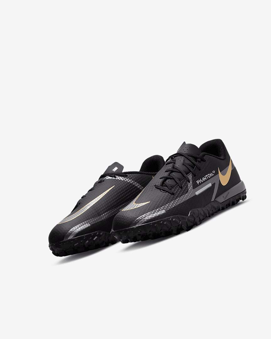 Black / Metal Gold / Dark Grey / Metal Dark Grey Girls' Nike Jr. Phantom GT2 Academy TF Football Shoes | UK2745