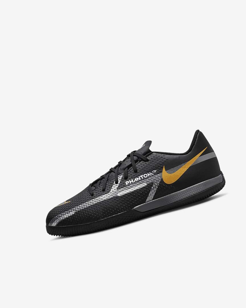 Black / Metal Gold / Dark Grey / Metal Dark Grey Girls\' Nike Jr. Phantom GT2 Academy IC Football Shoes | UK2973