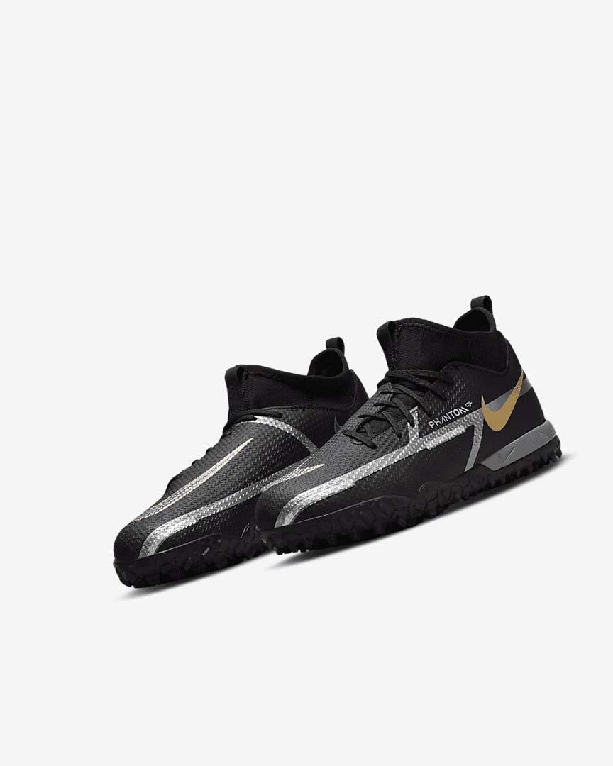 Black / Metal Gold / Dark Grey / Metal Dark Grey Girls' Nike Jr. Phantom GT2 Academy Dynamic Fit TF Football Shoes | UK5373