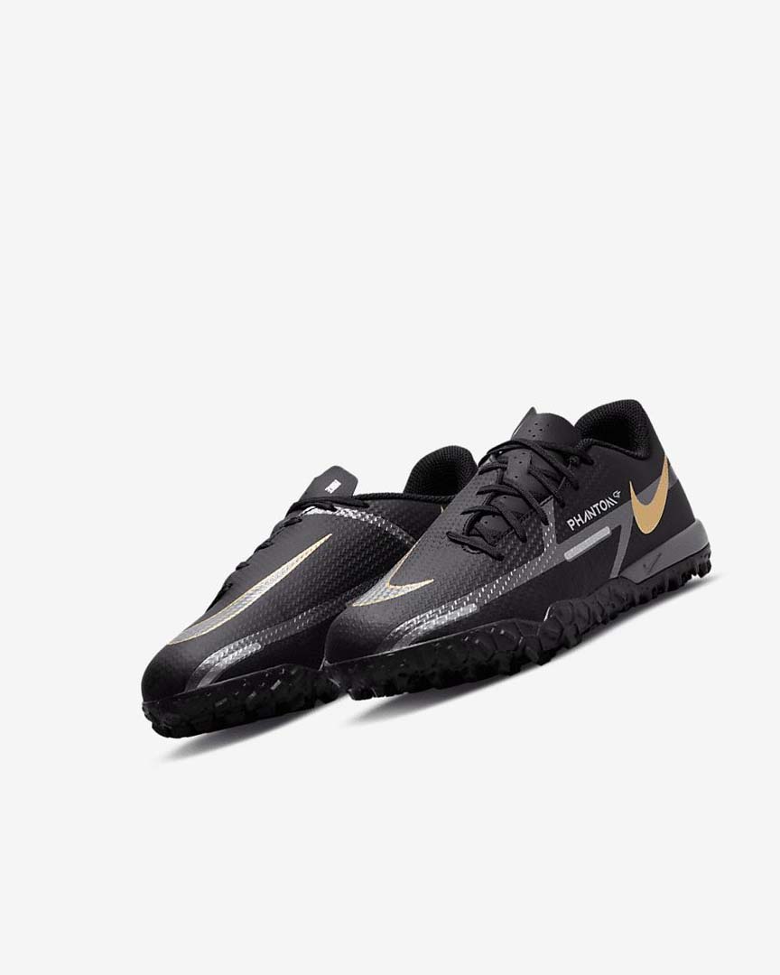 Black / Metal Gold / Dark Grey / Metal Dark Grey Boys' Nike Jr. Phantom GT2 Academy TF Football Shoes | UK5410