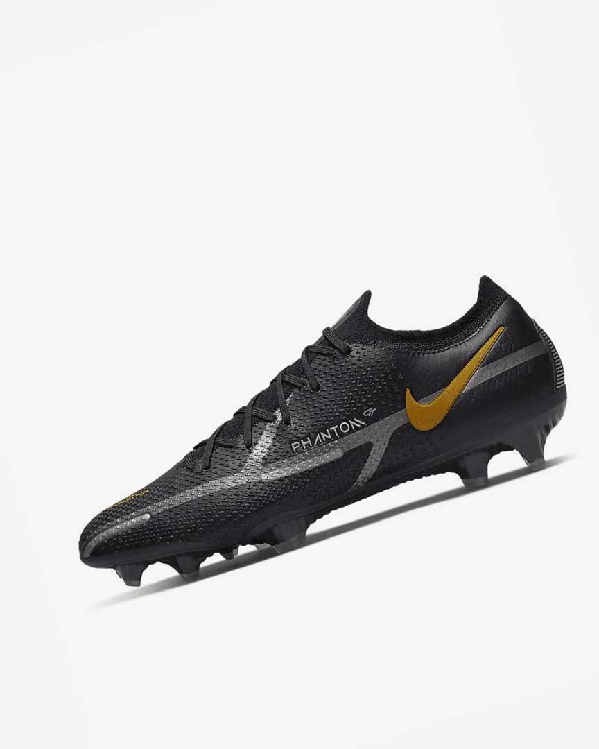 Black / Metal Gold / Metal Silver / Metal Dark Grey Men\'s Nike Phantom GT2 Elite FG Football Boots | UK1136