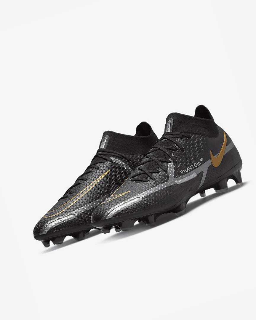 Black / Metal Gold / Metal Silver / Metal Dark Grey Men's Nike Phantom GT2 Dynamic Fit Elite FG Football Boots | UK1186