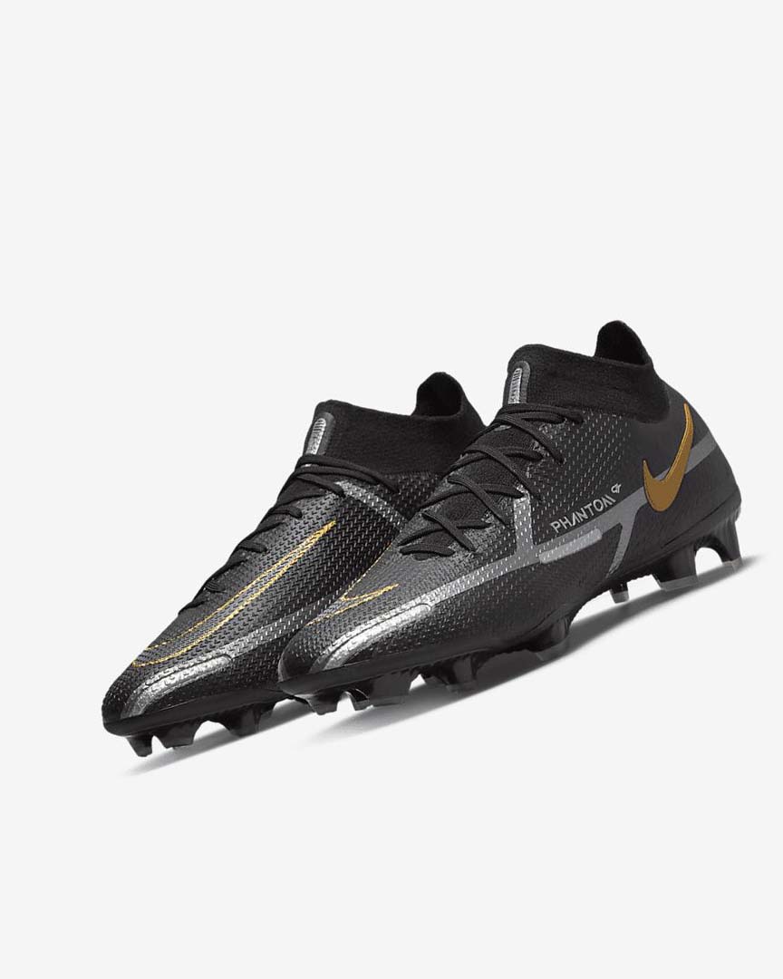 Black / Metal Gold / Metal Silver / Metal Dark Grey Women's Nike Phantom GT2 Dynamic Fit Elite FG Football Boots | UK2376