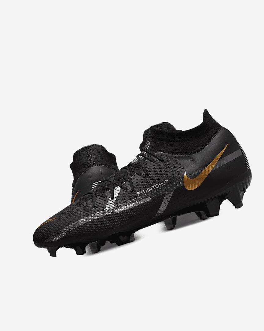 Black / Metal Gold / Metal Silver / Metal Dark Grey Women's Nike Phantom GT2 Pro Dynamic Fit FG Football Boots | UK3259