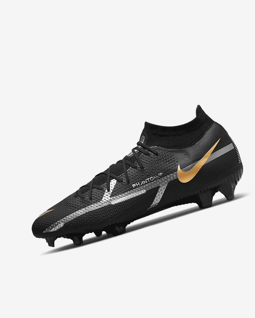 Black / Metal Gold / Metal Silver / Metal Dark Grey Women\'s Nike Phantom GT2 Pro Dynamic Fit FG Football Boots | UK3259