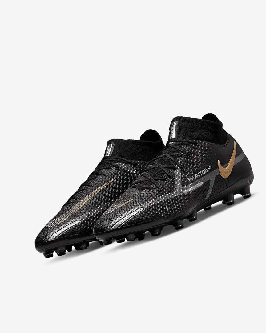 Black / Metal Gold / Metal Silver / Metal Dark Grey Women's Nike Phantom GT2 Dynamic Fit Elite AG-Pro Football Boots | UK5378