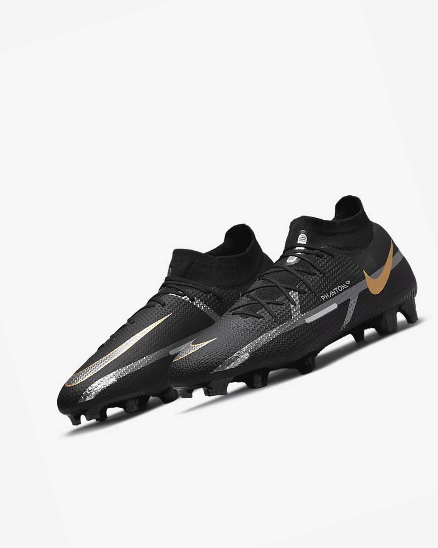 Black / Metal Gold / Metal Silver / Metal Dark Grey Men's Nike Phantom GT2 Pro Dynamic Fit FG Football Boots | UK5532