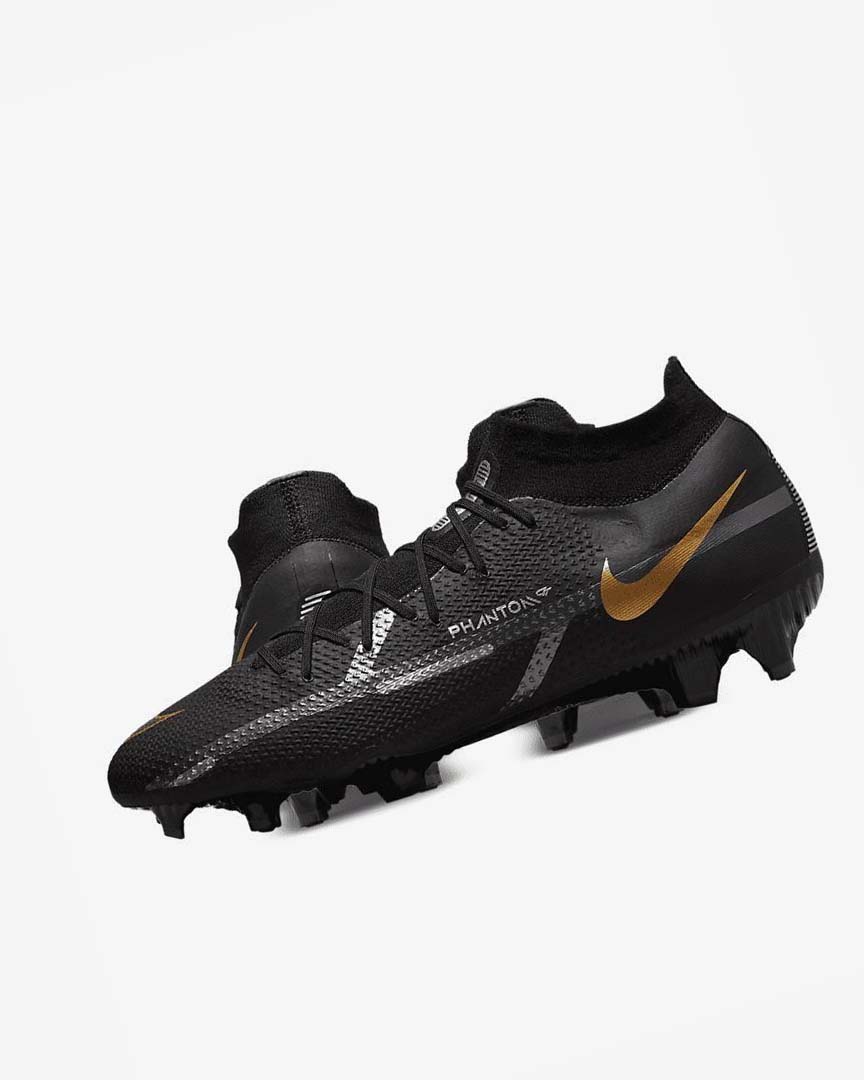 Black / Metal Gold / Metal Silver / Metal Dark Grey Men's Nike Phantom GT2 Pro Dynamic Fit FG Football Boots | UK5532